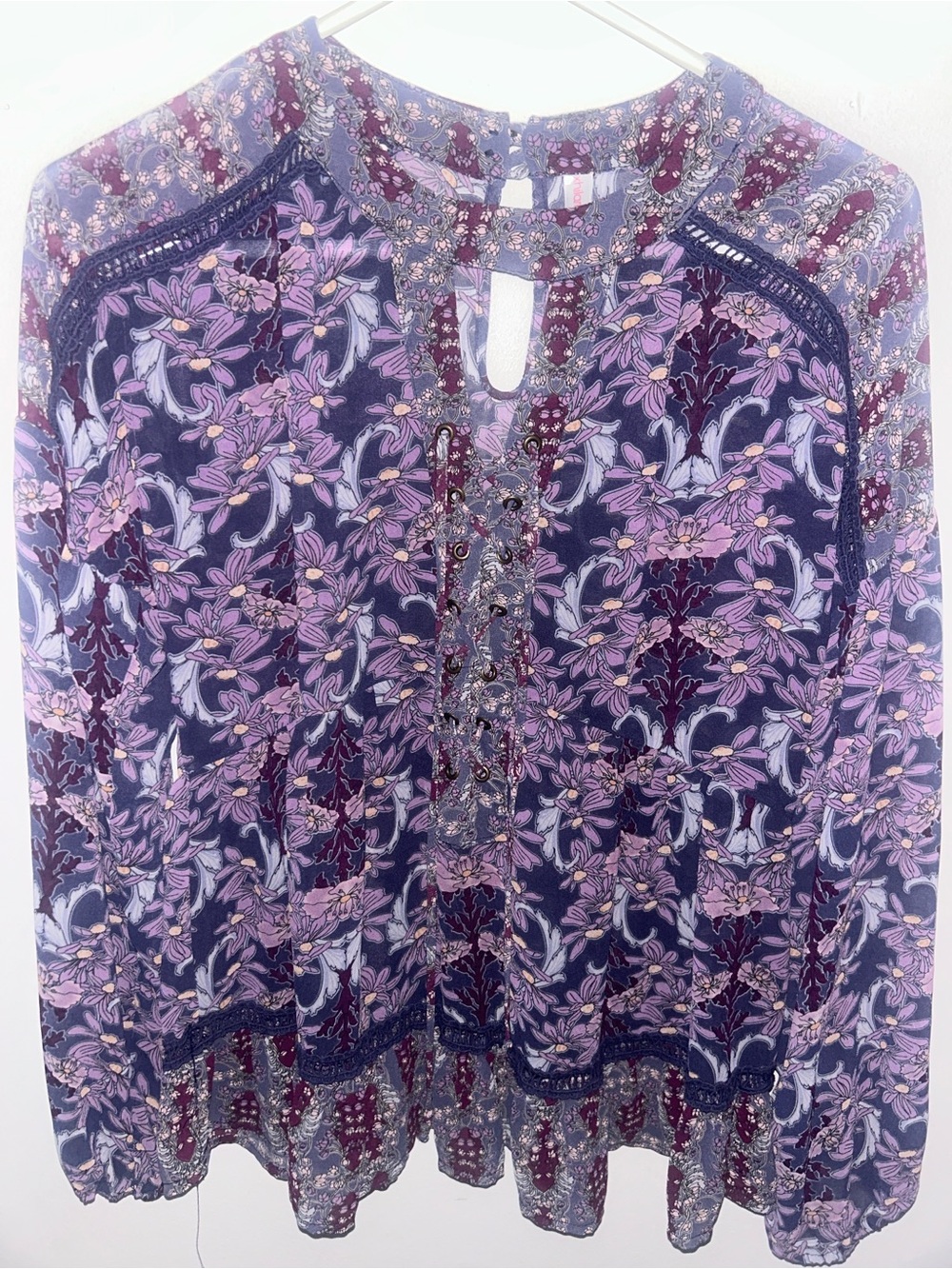 Xhilaration Purple Floral Keyhole Peasant Blouse